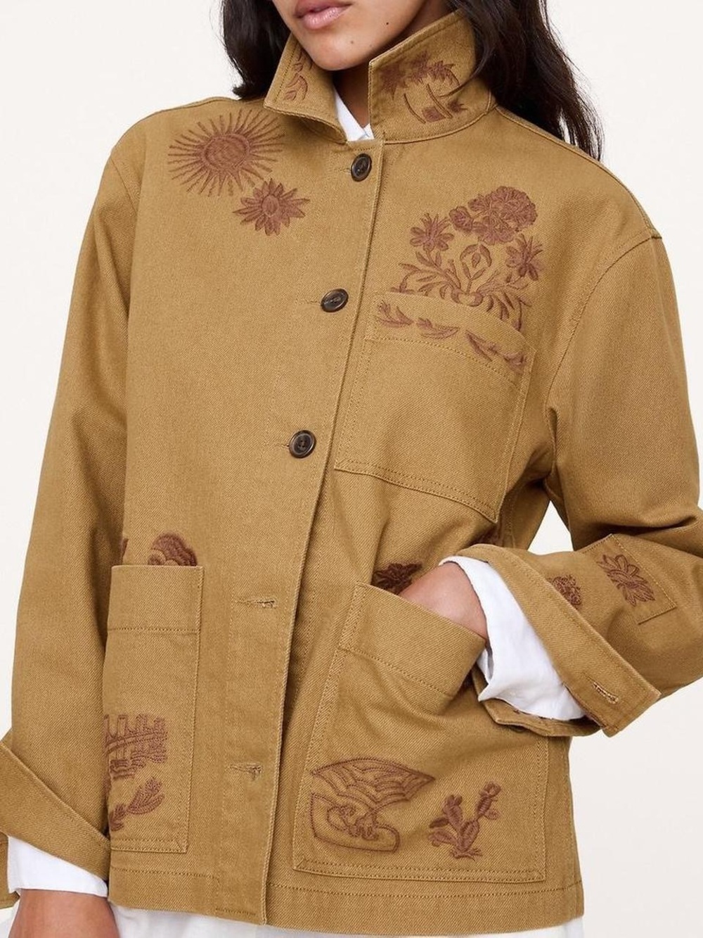 Banana Republic Embroidered Tan Utility Jacket - Women